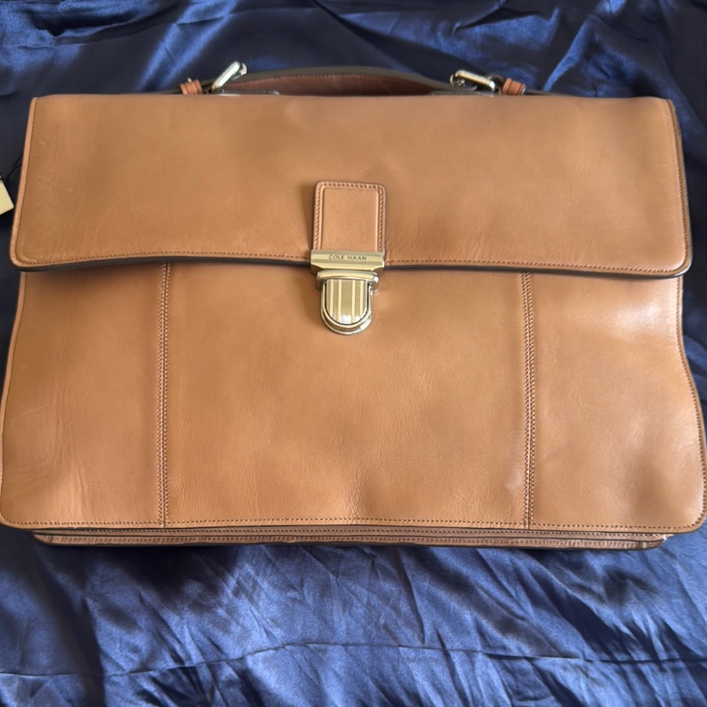 Cole Haan Tan Leather Briefcase Structured Design
